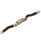 Stainless Steel Brown Leather Silver Gold-tone Black Crystals Cz Mens Bracelet