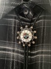 Vintage Zuni Multi-stone Inlay Sun Face Sterling And Leather Bolo Tie