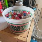 A 1 2-gallon Bucket Filled With Vintage Mid-century Plastic Christmas Mini-light