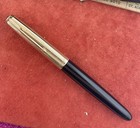 Parker Black 51 Aerometric Fountain Pen   Gold Filled Cap   Works   Nice   1950