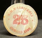 Uk  Antique Casino Token R M S Lusitania Cunard Line Value 25 Mother Pearl Rare 
