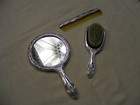 Vintage Emson Taiwan Silver Floral Vanity Set Hair Brush Comb Hand Mirror 17-c