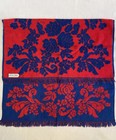 Vtg Cannon Monticello Sculpted Fringed Floral Bath Towel Blue Red Roses Mcm