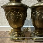 Pair Of Antique Brass Gold Table Lamps With Leaf Pattern  25  Tall  Rotary Knob