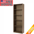 Adjustable 5-shelf Wood Bookcase Storage Shelving Book Wide Bookshelf Furniture