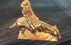 Vintage Cast Metal Bronze Gold Color Horse   Cowboy Trophy Figure 5 75x7x2 Inch