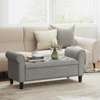 50  Upholstered Storage Ottoman Bench  Rolled Arms Tufted Seat   Wood Legs Gray