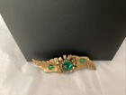 Antique Vintage Gold Filled Pin  brooch With Green Emerald Cut Glass Stone