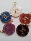 Lot Of 5  Stamped 25mm  Designer Button Zipper Pull  Gold  Tone Lv Button Charm 