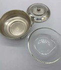 Vintage 3 Piece Silver Plated Serving Bowl  W  Lid  1 5 Qt Pyrex Pilgrim Silver