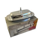 Vintage Oneida Silversmiths Butter Dish 8 5    Silver Plate  Glass Liner Usa Made