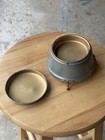 Vintage 1940s Powder Puff Music Box Aluminum Courting Couple Works Wood Footed