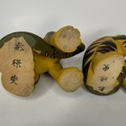 Vintage Korean Folk Art Carved Wood Guardian Tigers Pair Minhwa Painted Signed