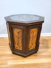 Antique Asian Japanese Chinese Octagon Wooden Hand Carved End Table With Storage