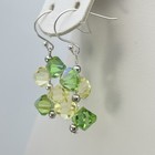 Made With Swarovski Crystals Green Yellow Beaded Sterling Silver Earrings Cute