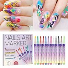 12pcs set 3d Nail Art Drawing Pen Waterproof Painting Liner Drawing Embellishijq