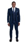 Slim Fit Navy Blue Suit Micro Textured 2 Button Notch Lapel Vest Option Azar 118