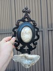 Antique Meerschaum Sacred Heart Madonna Wood Plaque Shell Holy Water Font