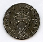 Argentina 1834 Issue 8 Reales  radiant Sun  Nice Toned Choice Xf-au  Rare 