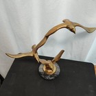 Vintage Mcm 3 Brass Seagulls Flying Birds On Marble Base Statue