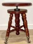 Antique Victorian Piano Stool Wooden Chair Green Glass Ball Metal Claw Feet