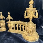 Antique French Louis Xvi 19c Gilt Brass Lion Torch Urns Fireplace Fender Ends