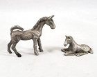 Vintage Hudson Pewter Standing Horse Mare W  Baby Foal Laying Miniature 1 75in