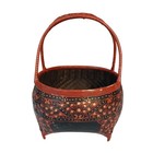 Vintage Primitive Folk Art Basket Thai Hand Painted Red Black 