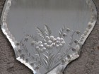 Antique French Mirror Etched Flowers Beveled Shapely Vanity Dresser Top