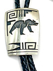 Vintage Lawrence Saufkie Sterling Silver Overlay Bolo Tie Bear Theme Hopi