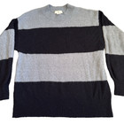 H m Women L Wool Blend Sweater Pullover Blue Block Striped Crew Neck Knit Basic
