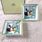Vintage Hermes Paris Mini Ashtray Change Tray Toucans Porcelain Set Of 2 W  Case