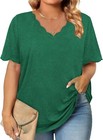 Womens V Neck Short Sleeve Loose Fit Top Summer Casual Blouse For Work Vacation