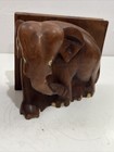 Vtg Hand Carved Wooden Elephant Bookends Signed Colombo Ceylon Sri Lanka 1945