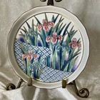 Vintage Japanese   Ayame Porcelain Plate Pink   Blue Iris Flower With Gold Accent