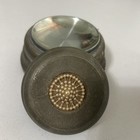 Vintage Metal Vanity Powder Puff Music Box Faux Pearl Design 