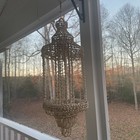 2 Vtg Seashell Art Macrame Hanging Plant Holders Chandelier 70s Boho Handcrafted