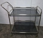 Vintage 2 Tier Glass Serving Cart Mcm Tea Garden Bar Wheels Rolling