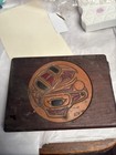 Vintage Hand Tooled Leather Northwest Coast Art Plaque     Raven bear