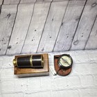 Brass Spyglass With Leather  Wood Box And Compass Antique Vintage Telescope 