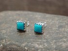 Native American Sterling Silver Square Turquoise Post Earrings By Shorty
