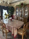 Antique Dining Room Set With Table  Chairs  Cabinet And  Extensions And Pads