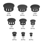 240pcs 6 Sizes Round Plastic Hole Plugs  Black Insert Tubing End Cap