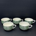 Vintage Restaurant Ware Coffee Tea Cups Green Scroll Candle Design Set Of 5
