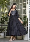 Indian Women Black Rayon Embroidered Anarkali Flared Kurta Kurti Beautiful Dress