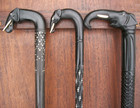 Collection Of 3 Antique  Ebony  Hand Carved  Elephant Head Walking Canes