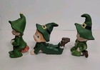 Lot  3  Vintage Ceramic Painted Pixie Elf Elves Kneel laying sitting On Mushroom