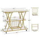Gold Bar Cart With Wheels  3 Tier Bar Serving Cart With Glass Holder And Wine   