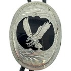 Vintage Dt Handcrafted Silver Bolo Tie Flying Eagle Black Western Native