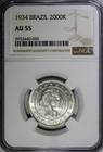 Brazil Silver 1934 2000 Reis Ngc Au55 Last Year Type Km  526  005 